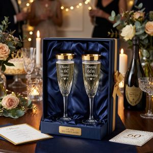 60th Birthday Crystal Champagne Flutes Set