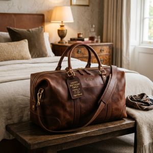 Personalized Italian Full Grain Leather Duffle Bag
