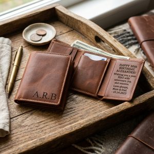 Personalized Birthday Genuine Leather Trifold Wallet