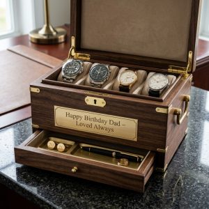 Executive Walnut Watch Display Valet Box