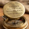Personalized Solid Antique Brass Pocket Compass & Rosewood Keepsake Box Close-Up Detail