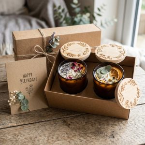 Botanical Aromatherapy Amber Glass Birthday Candle Duo Set