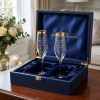 Gold-Rimmed Hand-Blown Crystal Champagne Flutes Set