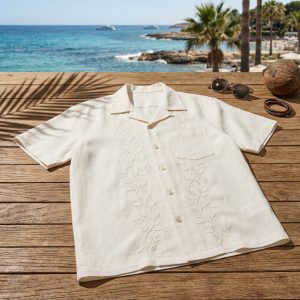 Heirloom Embroidered Linen Resort Birthday Shirt