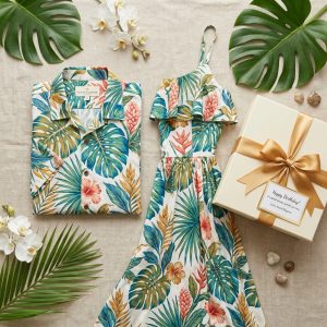 Island Celebration Matching Hawaiian Shirt & Resort Dress Set