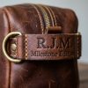 Personalized Full-Grain Leather Travel Toiletry Dopp Kit Close-Up Detail