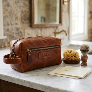 Personalized Full-Grain Leather Travel Toiletry Dopp Kit