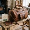 Handcrafted Full-Grain Leather Weekend Duffle with Personalized Birthday Tag