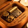 Heirloom Mechanical Wind-Up Wooden Birthday Music Box Close-Up Detail