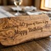 Handcrafted Live-Edge Olive Wood & White Marble Birthday Serving Board Close-Up Detail