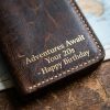 Personalized Saddle Leather Passport & Luggage Tag Birthday Duo Close-Up Detail