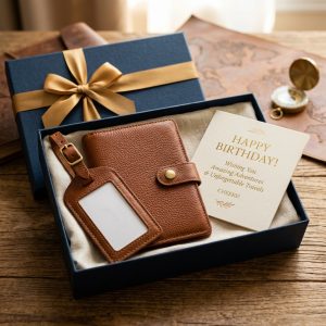 Personalized Saddle Leather Passport & Luggage Tag Birthday Duo