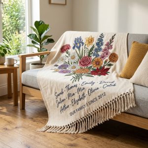 Personalized Family Birth Month Bouquet Woven Tapestry Blanket