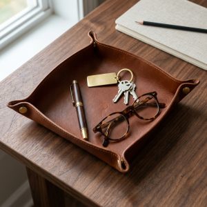 Personalized Italian Leather Catchall Valet Tray & Desk Organizer
