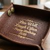 Personalized Italian Leather Catchall Valet Tray & Desk Organizer Close-Up Detail
