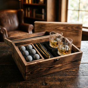 Granite & Brass Geometric Whiskey Stones Tasting Set